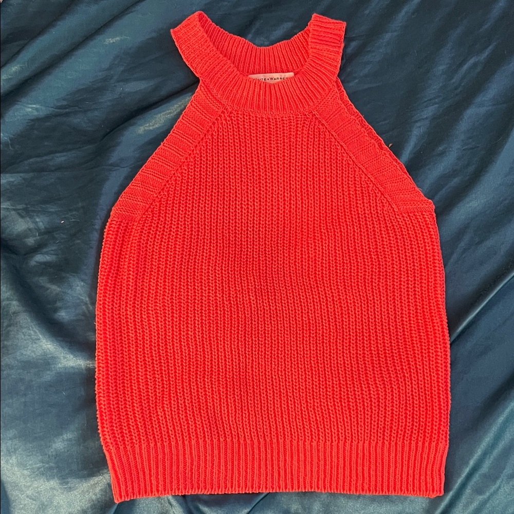 Bold Coral Knit Sleeveless Top